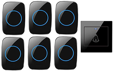 LWPCP Wireless Doorbell with 6 Receivers,IP44 Waterproof Door Chime Kit at 300 M Range,36 Ringtones,4 Volume Levels,LED Indicator,Black