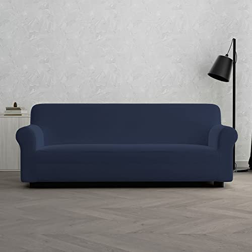 MB HOME BASIC Housse de canapé élastique Dahlia, Bleu foncé, 3 places