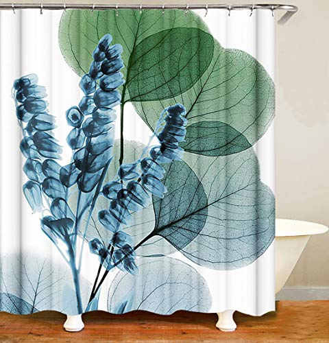M&W DasDesign Duschvorhang Natur Pflanzen Badezimmer grüne Textil Vorhang Antischimmel-Effekt Blumen waschbar Shower Curtain Blätter Verschwommen Stil inkl. 12 C-Ringe Gewicht unten 180x200cm(BxH)