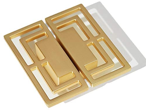 6Pcs of Gold Brushed Drawer Handles Pulls, Closet TV Cabinet, Stylish Golden Copper Handles Modern Chinese Auspicious Patterns Double-Hole 32mm Handle