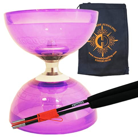 Purple Cyclone Quartz II Triple Bearing Diabolo mit farbigen Superglass Sticks und Tragetasche – Pro Clutch Diablo Set