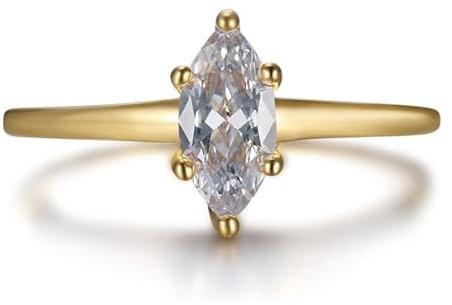 BOBIJOO Jewelry - Bague Marquise Zirconium Fine Discrète Femme Enfant Acier Inoxydable Or Doré Plaqué - 50 (5 US), Doré Or Fin - Acier Inoxydable 316