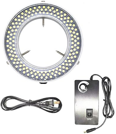Light Microscope Led Ring Illuminator,Adjustable 144 LED Ring Light Illuminator for Stereo Microscope (White)