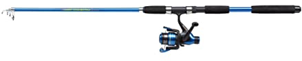 Shakespeare Firebird Tele Spinnrute and Rolle Combo - Teleskopische, tragbare Angelausrüstung - Vorbespult mit Schnur, bereit zum Angeln, 2.7m |15-40g