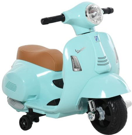 HOMCOM Moto Elettrica per Bambini 6V Vespa Ufficiale 66.5x38x52cm Verde | Motorino Elettrico per Bambini 18-36 Mesi, Batteria, Fari, Clacson