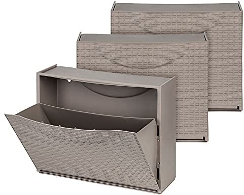 Kreher 3 Stück Schuhkipper, Schuhschrank aus Kunststoff in Taupé. Moderne Rattan Optik. Bodenstehend oder Wandmontage. Erweiterbar, abwaschbar, robust. (Taupé)