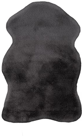Qiyano Hochflor Teppich Fell-Form für Wohnzimmer aus Kunstfell weich Flauschteppich Fellimitat Flauschiger Soft Shaggy, Fellteppich (Imitat) Farbe: Anthrazit, Größe: 60 x 90 cm Sheepskin