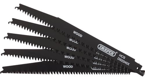 Draper 43063 Reciprocating Saw Blades for Wood and Plastic Cutting, 200mm, 6-10tpi (Pack of 5)