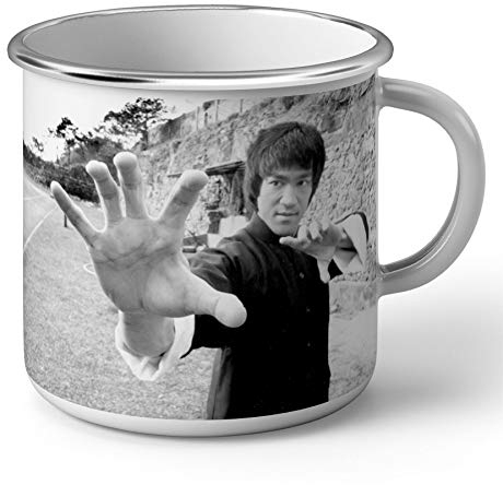 Tasse aus emailliertem Metall, Bruce Lee, Schwarz und Weiß, Hongkong, Schauspieler, Film, Arts Matiaux