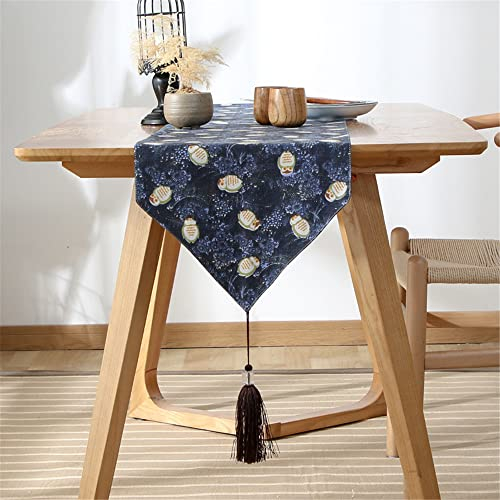 Highdi Tischläufer Modern Abwaschbar Tischdekoration, Lang Tischläufer mit Handgefertigten Quasten für Esszimmer, Küche, Wohnzimmer, Urlaub, Esstischdekoration (33x120cm,süße Eule)