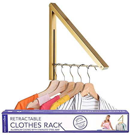 Portant à vêtements Pliable Simple - Fixation Murale - Cintre rétractable pour sèche-Linge - Barre de séchage Suspendue - Petit étendoir Pliable - Accessoires de dortoir (doré)
