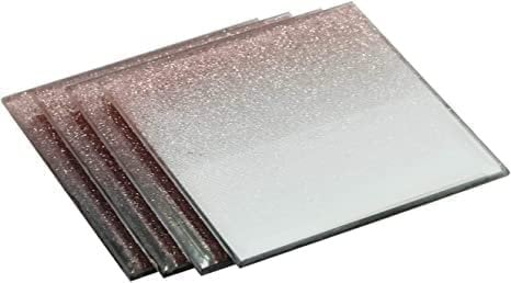 Deenz Gradient Rose Gold Glitter Mirror Border Glass Coasters 10x10cm & Placemats 20x29cm Home Decorative Stylish Design Elegant For Kitchen Table (4X Coasters & 4X Placemats)