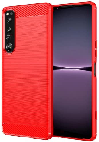 Folmecket Sony Xperia 1 IV Hülle, Karbonfaser, Kratzfest, stoßdämpfend, weiche TPU-Gummi-Schutzhülle für Sony Xperia 1 IV 6,5 Zoll, Rot