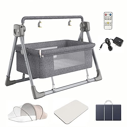SOLDAX Baby Bassinet Portable, Swing, Rocking Chair Electric Cradle Swing Bed, Automatic Recliner Crib Basket, Safe Best Bed For Infant Newborn Girl Boy Unisex, Dark Gray