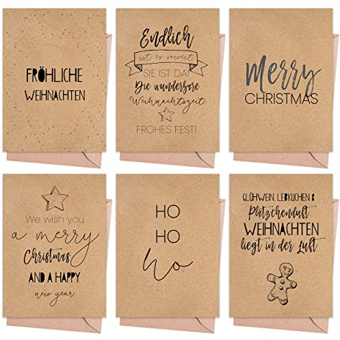 Weihnachtskarten mit Umschlag Set (12 Stück) - A6 Klappkarten für Weihnachten - Christmas Postkarte mit Umschlägen für deine Weihnachtsgrüße - Coole Weihnachtspostkarten mit und ohne Sprüche