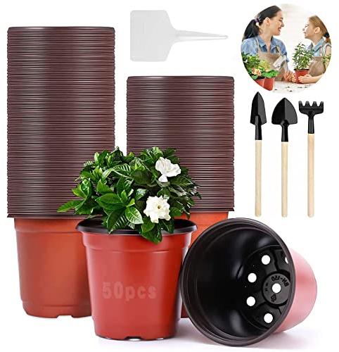 Mecctuck 50 Stück Anzuchttöpfe, Blumentöpfe, 15CM Pflanztöpfe, Plant Pot, Pflanztöpfe Anzucht, Pflanzentopf Blumentöpfe Outdoor, Round Pflanztopf für Growing und Sowing und 10 Stück Plants Tags