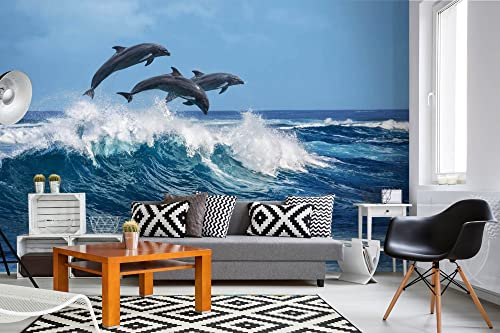 Vlies Fototapete DREI SCHÖNE DELFINE 375 x 250 cm (inkl. Kleister) - Vlies Tapete, Wandtapete, Wandbilder - Tapete für Wohnzimmer Schlafzimmer, Büro, Küche - Montagefertig