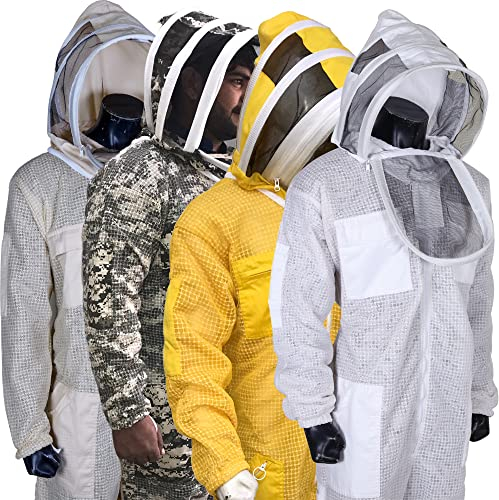 Beekeeping ventilation suit with removable veilURBANSBEE beekeeping suit ventilated beekeeping suit jacket 3 layers with round and fancy hat protection for professional beekeepers (M, White)