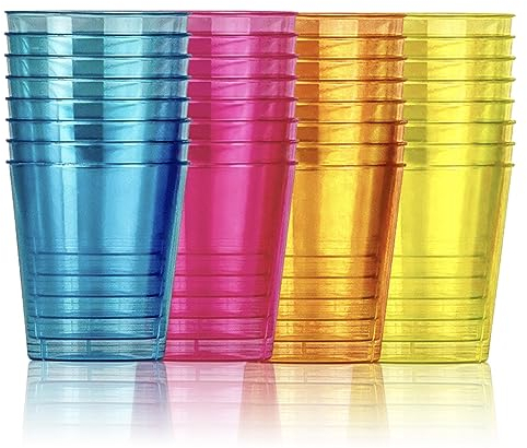 MNVDNeon Shot Glasses Plastic Disposable Cups Shot Glasses Multi Use Cocktail Clear Crystal Shot Glasses Clear Hard Plastic Cups Ideal for Parties Weddings Outdoor Events (Pack of 24) (MN-123)
