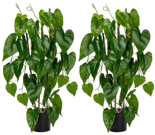 Oairse 2PCS 76cm Kunstpflanze Philodendron Groß, Kunstpflanze Groß im Topf, Deko kunstpflanze für Wohnzimmer Schlafzimmer Büro Deco, Indoor Outdoor Garten Moderne Dekoration