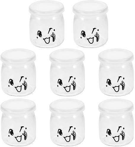 YARNOW 8 Stücke Joghurtgl?Ser mit Deckel 200ml Glas Sturzgl?Ser Gewürzdosen Einweckgl?Ser Pudding Glas Obstgl?Ser Dessertgl?Ser Gewürzgl?Ser Glasdose für Sahne Obst Konfitüre Gelee Zuf?lliges Muster
