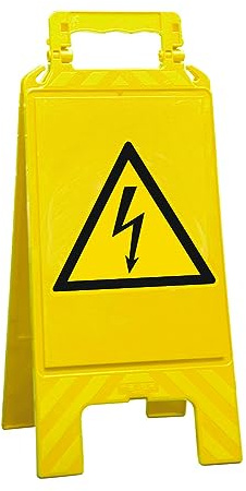 Warnaufsteller gelb, Kunststoff, zur Kennzeichnung von Gefahrenstellen, Blitz-Symbol
