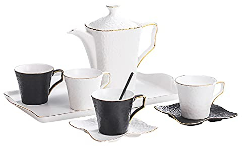 NOALED Juegos de té de Porcelana, Tazas de café y platillo para 4, Juegos de té Modernos y Sencillos con Tetera Negra, Tazas de té, B (A)