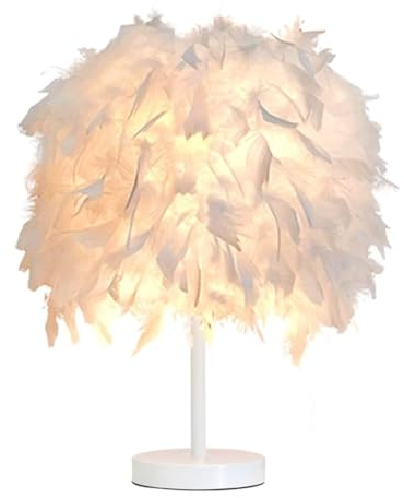 GUANSHAN Weiße Feder-Tischlampe, Nachttischlampe, Tischleuchte, Schreibtisch-Feder-Lampenschirm für Schlafzimmer, Heimdekoration, Fotografie-Requisiten, Stil 2, M
