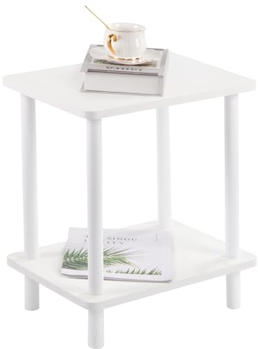 YheenLf Tavolino da Salotto in legno, Tavolino a 2 Livelli, Tavolo Telefono con Ripiani Portaoggetti, Comodino, per Corridoio, Divano, Camera da Letto, Soggiorno, Bianco, 40 x 30 x 47.5 cm