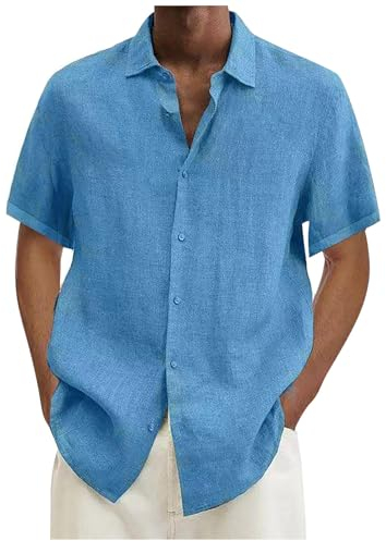 Herren Poloshirt Frühling und Sommer Casual Mode Gedruckt Kurzarm Knopf Lose Strand Shirt Große Tops M-4XL, F-light blue, 4XL