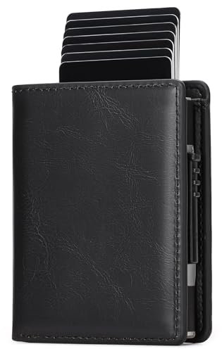 GOIACII Mens Wallet Credit Card Holder RFID Blocking Pop Up Card Wallets with 1 Banknote Compartments, 8-9 Card Capacity Automtic Card Case