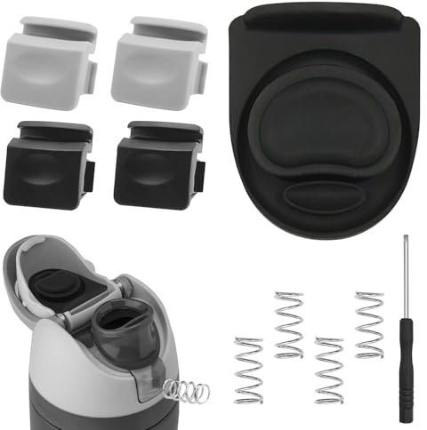 AYWFEY 4 Pcs Replacement Button for Owala FreeSip 24oz 32oz, with A Seal Stopper, Replacement Parts of Water Bottle Lid Mouth Push Button Switch Compatible with Owala 19/24/32/40oz, Black&Gray
