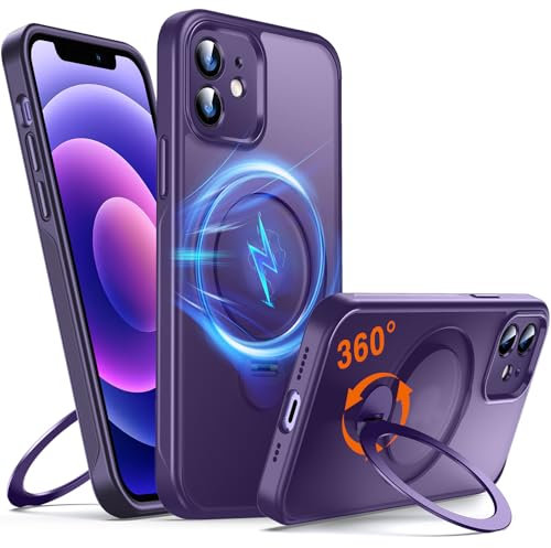 Chicfun 360° O-Ring MagStander for iPhone 12 Case, iPhone 12 Pro Case with Magnetic Stand Ring Holder [Compatible with MagSafe] [Military Shockproof] Kickstand iPhone 12/12 Pro Phone Cover Purple