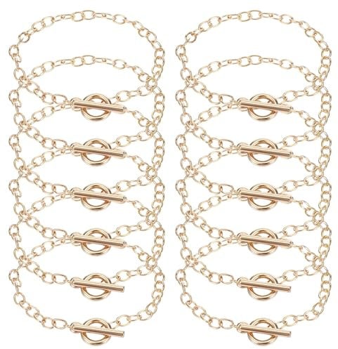 12PCS Gold Chain Making Kit, Alloy Plated Toggle Clasp Charm Bracelet & Necklace Kit, Dainty Gold Bracelet & Necklace