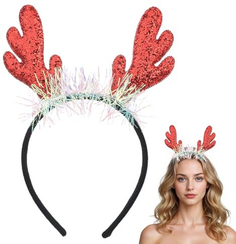 Thinp Serre-tête en bois de renne avec oreilles de cerf – Accessoires pour cheveux de Noël et fête – Costume de cerf pour femme – Cadeau de Noël (rouge)