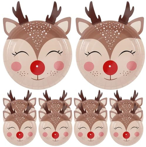 Toyvian Weihnachtsteller Elch- 10 Stück Weihnachtsparty- -Pappteller Frohe Weihnachten Feiertagsgeschirr Party-Dekoration Zubehör Dessertteller Party-Dekorationen