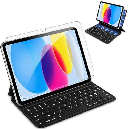 Étui Clavier pour iPad 10 ème Génération 2022 10.9 Pouces & 11 ème Génération A16 2025, Magic Keyboard Bluetooth, Réveil/Veille Automatique, AZERTY Français Clavier pour iPad 10eme/11eme, Noir
