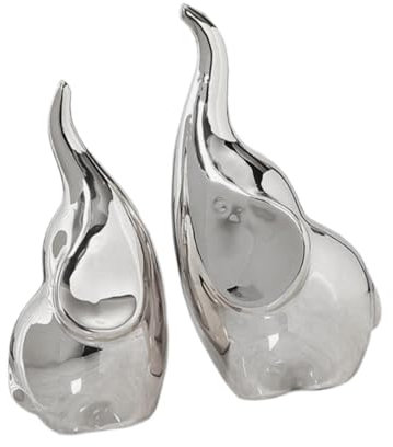 FLCPJGV 2 Stück Tierfigur, Kunstwerk, Desktop Dekoration, Keramikstatue für Büro Und Zuhause, Silber