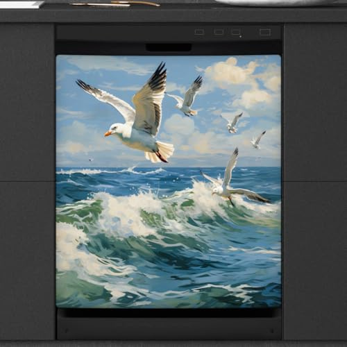Mexpekil Ocean Möwe Geschirrspüler-Magnetabdeckung, 58,4 x 66 cm, dekorativ, wasserdicht, für Geschirrspüler, magnetischer Aufkleber für Küchengeräte
