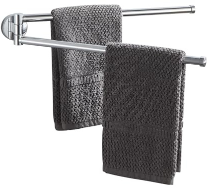 BGL Swivel Towel Bar for Bathroom Chrome,Swing Out Double Towel Bar 2-Arm Kitchen Wall Mounted Towel Hanger Holder for Bathroom Organizer