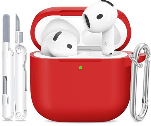 TNSNK für AirPods 4 Hülle, C7-Red | Weiches Silikon, unterstützt kabelloses Laden, with Clean Kit & Keychain, Leicht, Rutschfest, Kratzfest