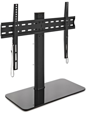 AVCOM TV Stand Universal for 32-65 Inch TVs, Table Top with Glass Base | Height adjusts 470-570mm, holds up to 40kg, cable tidy clips, fits VESA up to 600x400mm