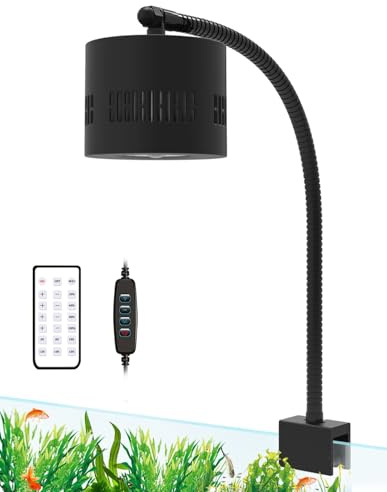 Lominie Aquarium LED Light 10 Gallon Fish Tank Light Timer Clip on Aquarium Lamp Full Spectrum 80W 6500k for Freshwater Refugium Cube Tank with Gooseneck