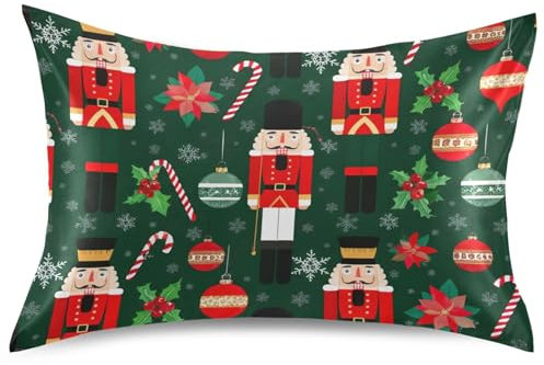 Pillowcases Print Christmas Nutcracker Green Satin King Queen Standard Pillows Slips Cooling Bedding Pillow Slip Queen Size 30 x 20