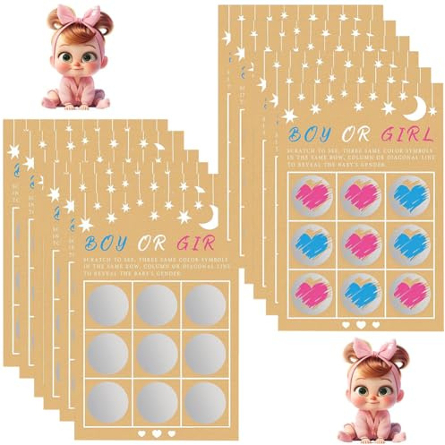 12PCS Gender Reveal Party Spiele,Reveal Tic Tac Toe Board - Gender Reveal Ideen Boy and Girl Party Deko, Reveal Ideen Party & Scratch off Game (Girl)