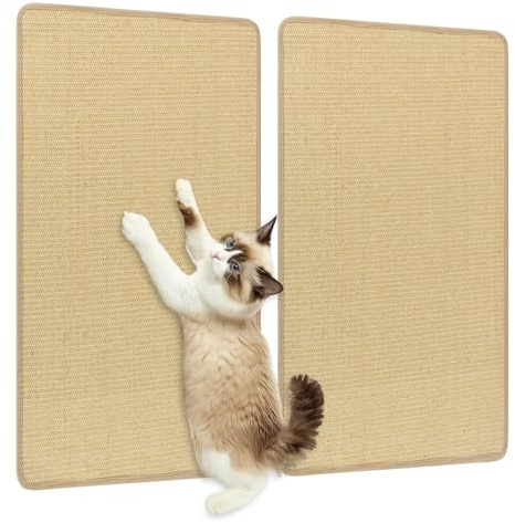 GOPLUS 2er Set Kratzmatte Katze, Kratzbrett Wand 80 x 50 cm, Katzenteppich aus Sisal für Katzen, Sisalmatte mit Klettverschluss, widerstandsfähige Katzenkratzbretter für Sofa, Möbel & Couch, Natur