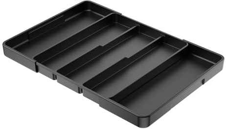 Aujen Cutlery Tray - Expandable Utensil Organizer, Black, 13.2 x 10.6 x 1.4