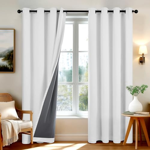 Deconovo 100% Verdunklungsvorhänge mit Ösen Blickdichte Gardinen Wohnzimmer Vorhang Schlafzimmer Verdunkelung Thermogardine Kälteschutz, 260x140 cm(HöhexBreite), Silber Grau, 2er Set