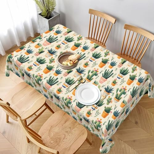 Buewutiry Tischdecke, rechteckig, 89 x 140 cm, Kaktus-Topfdruck, Picknick-Tischdecke, quadratisch, knitterfrei, Campingstoff, Outdoor-Tischdecke, rechteckig, für Esszimmer, Party, Bauernhaus