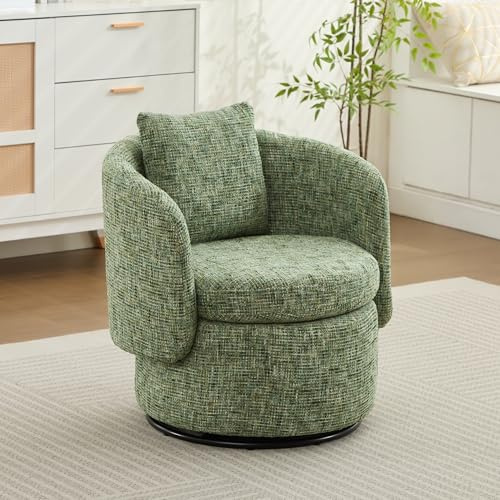 NuvlaGu Poltrona girevole in ciniglia – moderna poltrona da club con cuscino decorativo, girevole a 360° in forma rotonda, comoda poltrona relax per soggiorno e camera da letto (verde)
